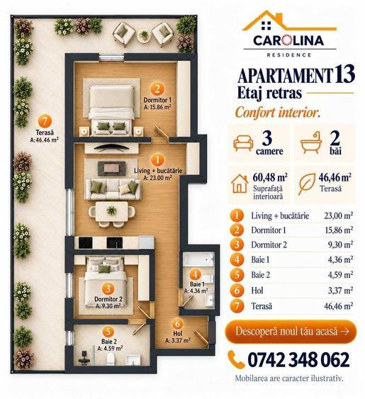 Apartament cu 3 camere decomandat în Central