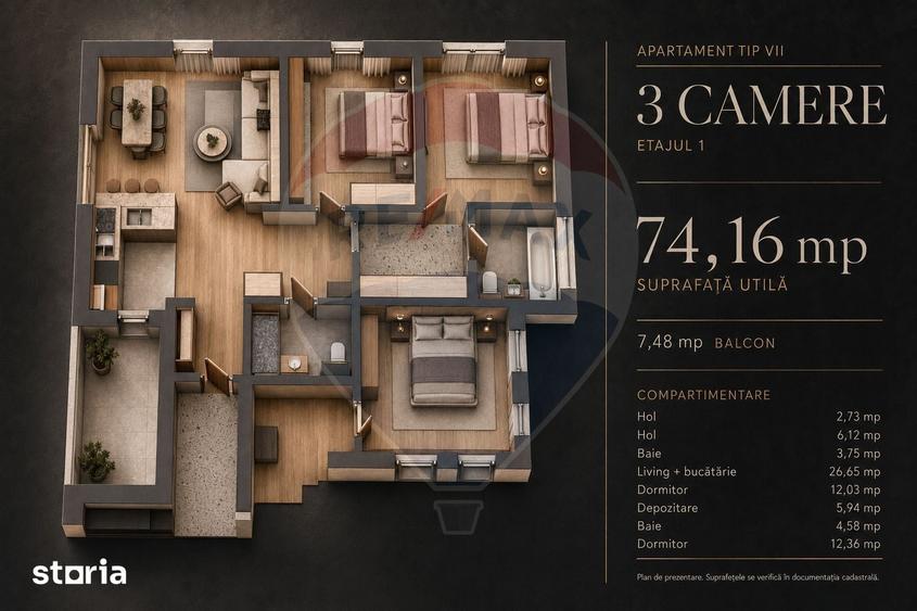 Apartament cu 3 camere în Tractorul