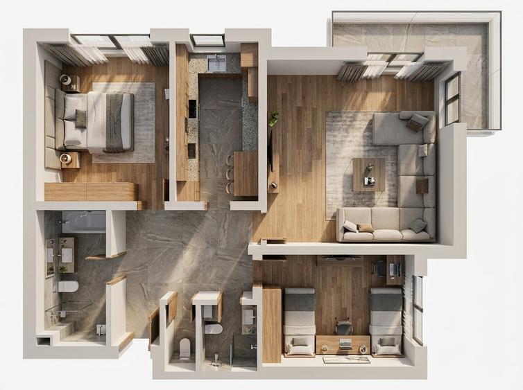 Apartament cu 3 camere decomandat, mobilat în Florești