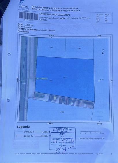 Teren Construcții intravilan de 2495 mp, în Cornetu