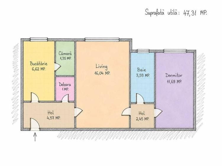 Apartament cu 2 camere semidecomandat în Ștrand