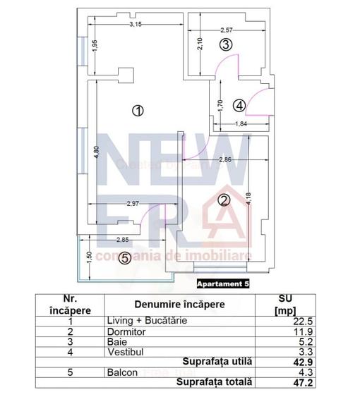 Apartament cu 2 camere semidecomandat în Otopeni
