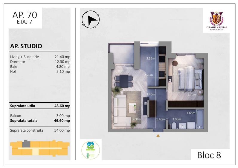 Apartament cu 2 camere semidecomandat în Central
