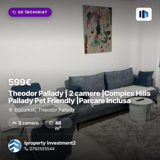 Apartament cu 2 camere decomandat, mobilat în Theodor Pallady
