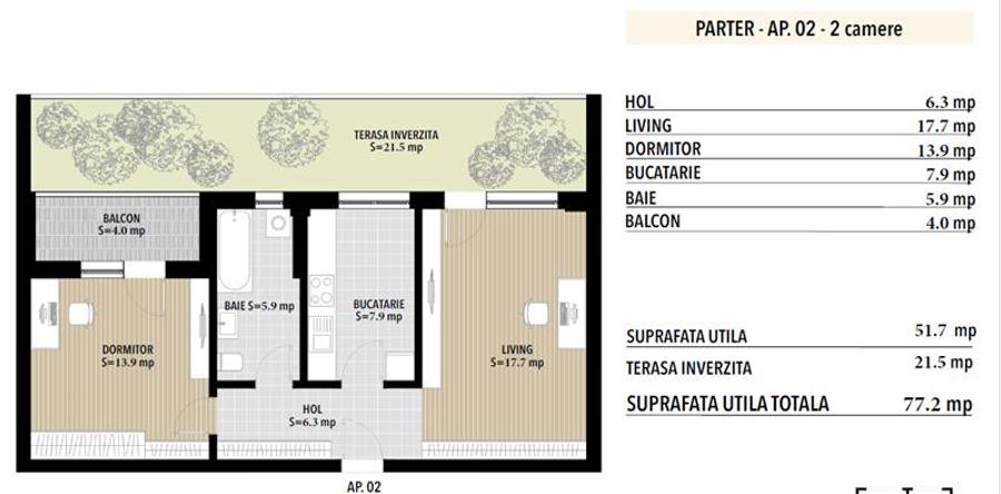 Apartament cu 2 camere decomandat în Berceni