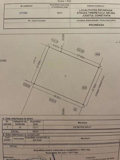 Teren de 1011 mp, în Pecineaga