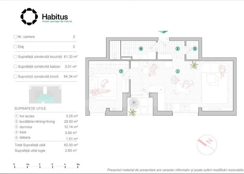 Apartament cu 2 camere semidecomandat în Iris