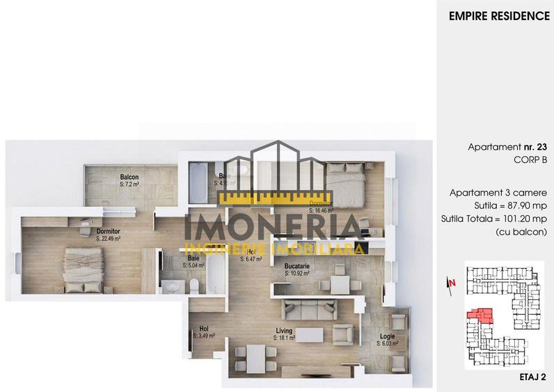 Apartament cu 3 camere decomandat în 1 Decembrie 1918