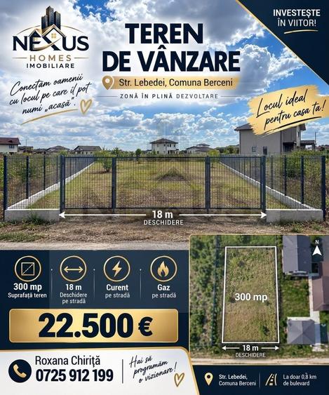 Teren Construcții intravilan de 300 mp, în Berceni