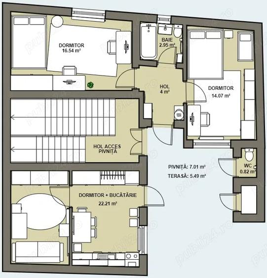 Apartament cu 3 camere în Orașul de Jos