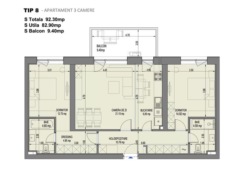 Apartament cu 3 camere decomandat în Aviației