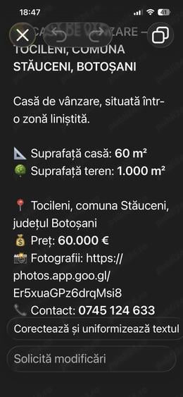 Casă cu 3 camere cu Teren 1000 Mp în Exterior Vest