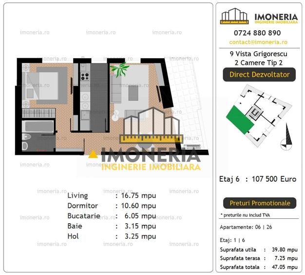 Apartament cu 2 camere decomandat în Dristor