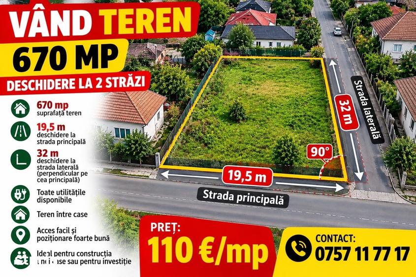 Teren de vanzare cu toate utilita?ile, 670 mp Valea Lupului - 1