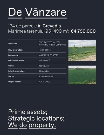 Teren agricol extravilan de 951480 mp, în Crevedia