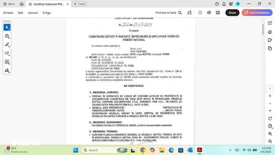 Teren de 2026 mp, în Central