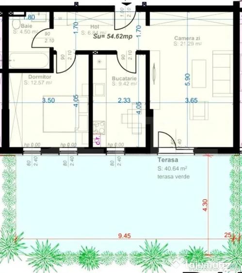 Apartament cu 2 camere, decomandat, 52 mp utili, gradina de - Timisoara (Timis) - 1
