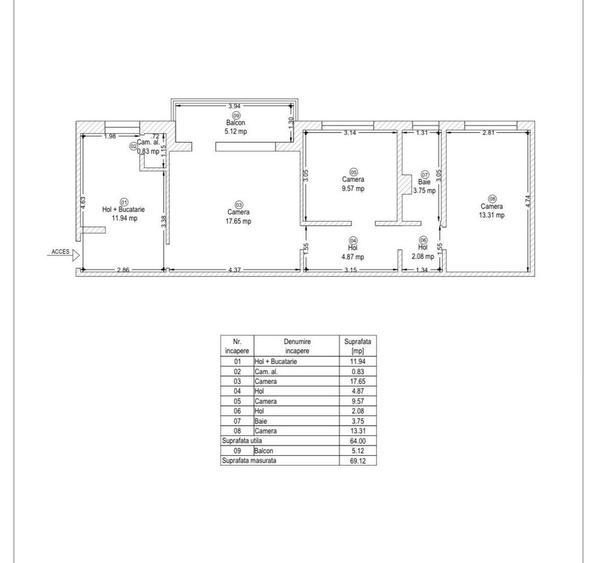 Apartament cu 3 camere semidecomandat, mobilat în Girocului