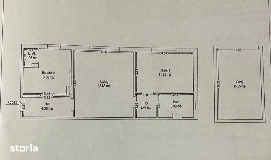 Apartament cu 2 camere semidecomandat, mobilat în Șagului