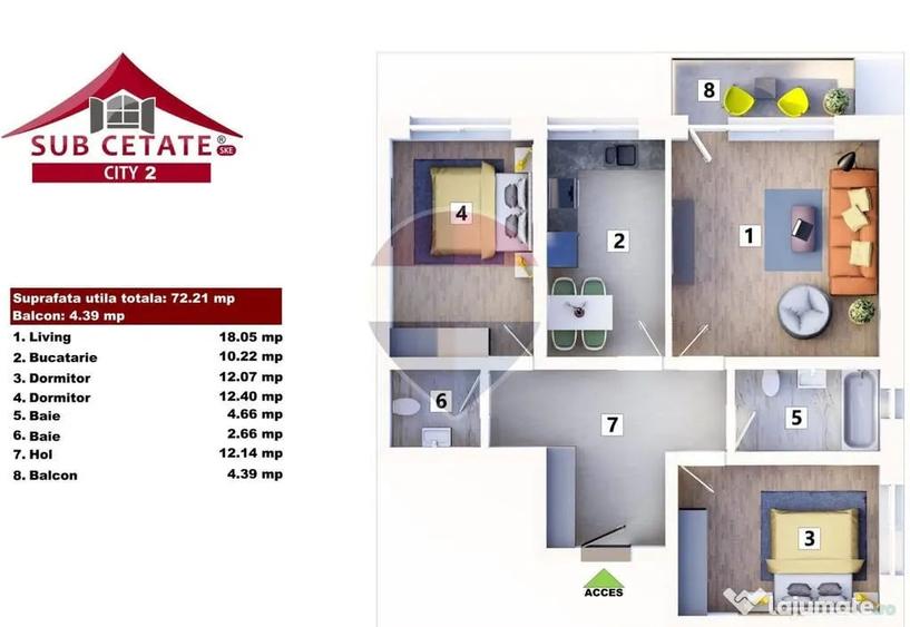 Apartament cu 3 camere decomandat în Sânpetru