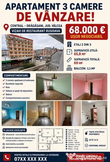 Apartament cu 3 camere decomandat în Ultracentral