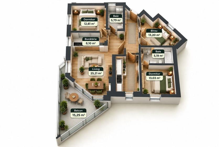 Apartament cu 3 camere în Sânpetru