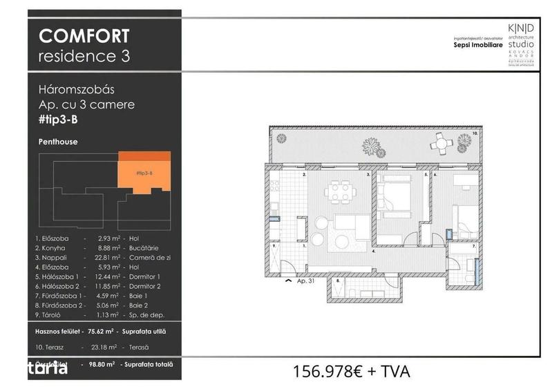 Apartament cu 3 camere în Central