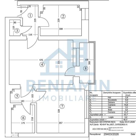 Apartament cu 2 camere semidecomandat în Calea București