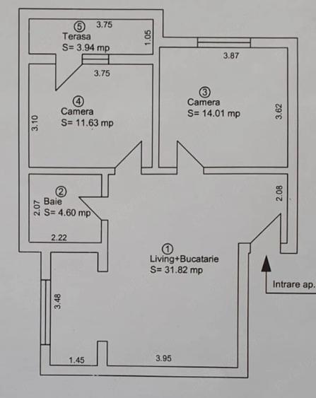 Apartament cu 3 camere decomandat în Turnișor