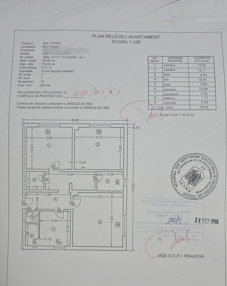Apartament cu 3 camere decomandat în Cantacuzino