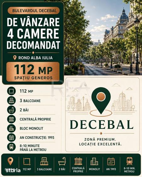 4 camere Decebal/Rond Alba Iulia dec.,centrala,et. 6,an 1993,112 mp - 1