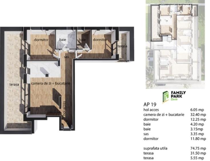 Apartament cu 3 camere în Baciu