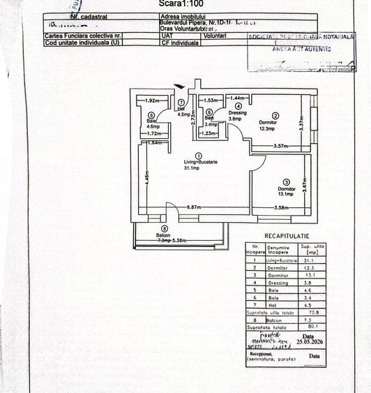 Apartament cu 3 camere semidecomandat în Pipera
