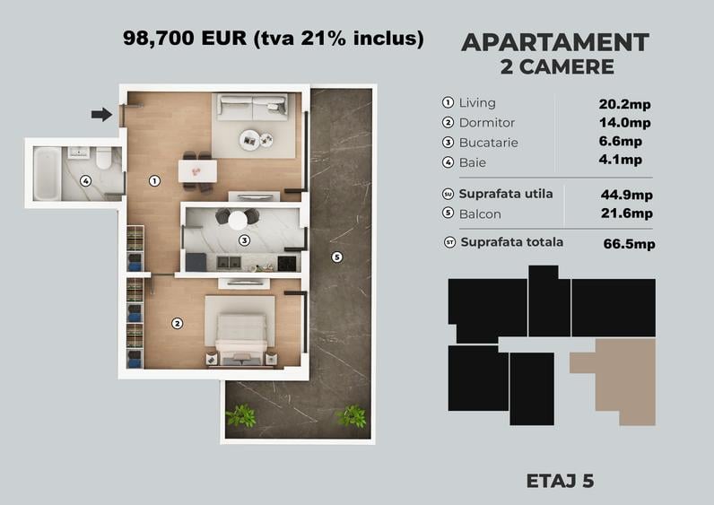 Apartament cu 2 camere decomandat în Metalurgiei