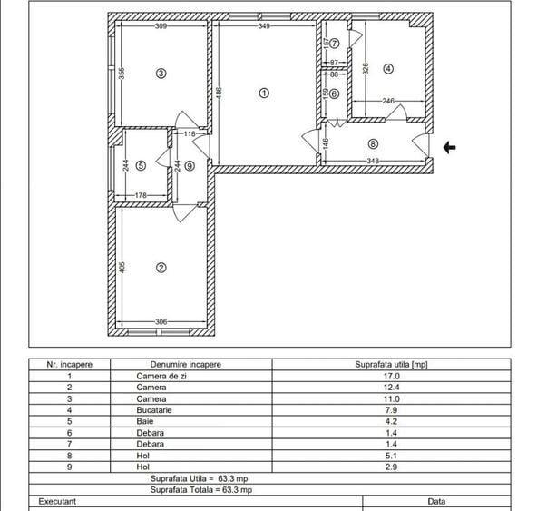 Apartament cu 3 camere semidecomandat, mobilat în Gara