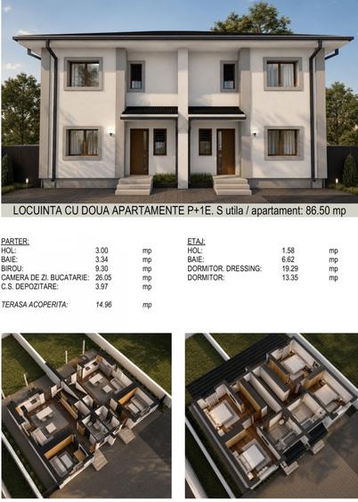 Duplex cu 4 camere cu Canalizare în Moșnița Nouă