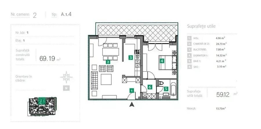 Apartament cu 2 camere decomandat în Străulești