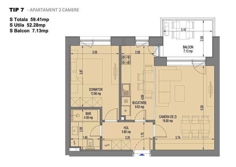 Apartament cu 3 camere decomandat în Central