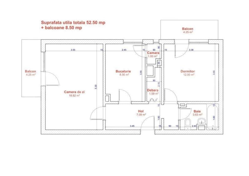 Apartament cu 2 camere decomandat în Nord