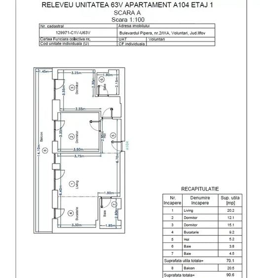 Apartament cu 3 camere decomandat, mobilat în Voluntari