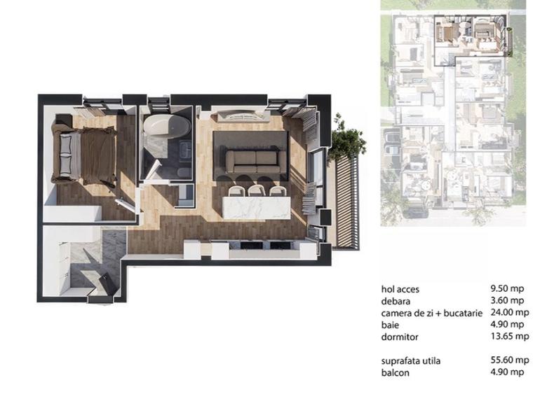 Apartament cu 2 camere în Baciu