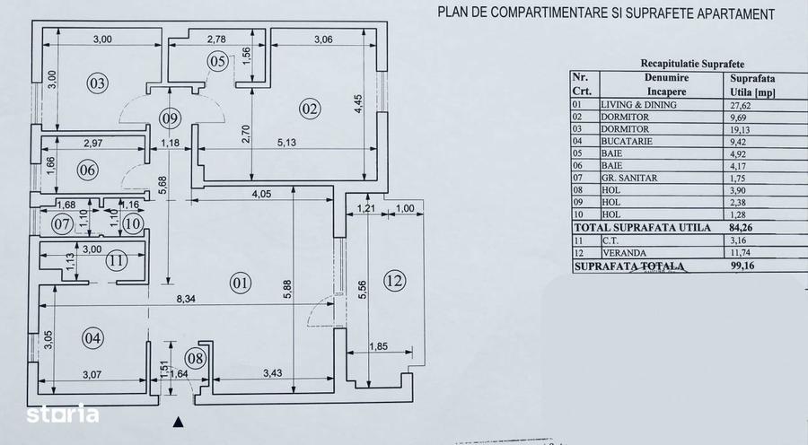 Apartament cu 3 camere, mobilat în Băneasa