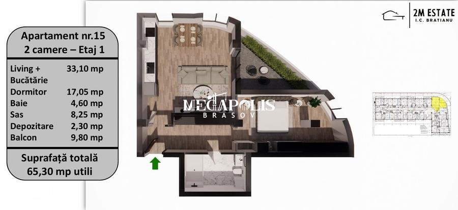 Apartament cu 2 camere în Tractorul