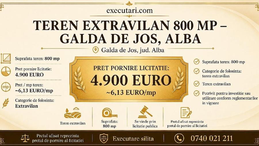 Teren agricol extravilan de 800 mp, în Galda de Jos