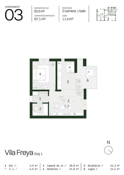 Apartament cu 2 camere în Paleu