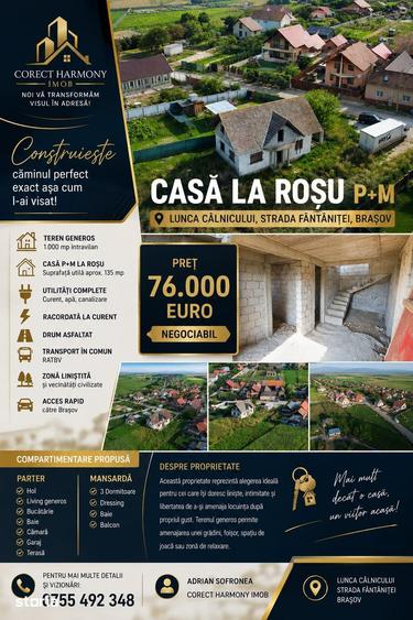 Casă cu 4 camere cu Teren 1000 Mp în Prejmer