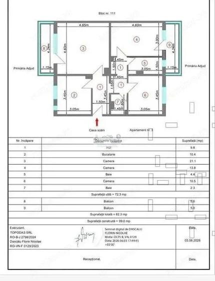 Apartament 3 camere, etaj 1/ 82,3 mp/ zona Spitalul Municipal Adjud - 1
