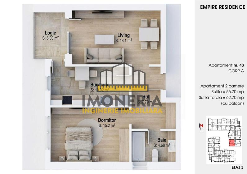 Apartament cu 2 camere decomandat, mobilat în Sălăjan