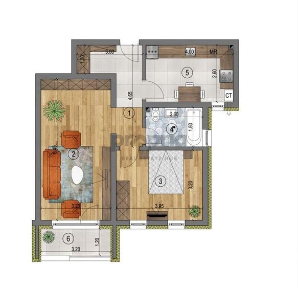 Apartament cu 2 camere în Centură