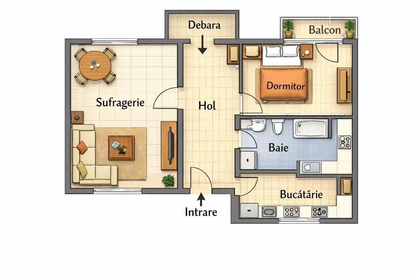 Apartament cu 2 camere decomandat în Central